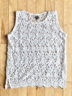 Blanc du Nil Boho White Sleeveless Floral Lace Top Size XL